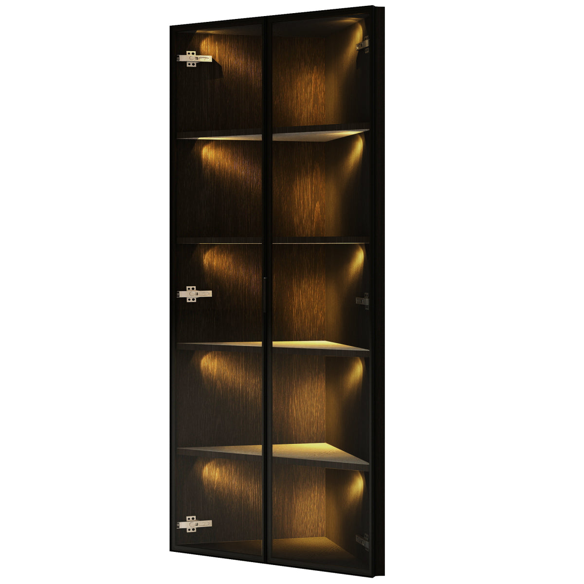 Eckvitrine 62x35x160cm Schwarz mit LED – Staubgeschützte Glasvitrine aus Sicherheitsglas & MDF, moderner Eckschrank mit Soft-Close-Türen