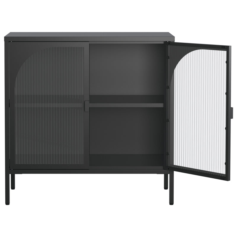 Metallseitenbrett-Schrank, Akzent-Speicherschrank mit 2 Glasklappen, Moderner Kaffebar-Schrank mit Einstellbaren Regalen für Küche, Wohnzimmer und Flur, eisenhaltig, H80cm×B80cm×T35cm