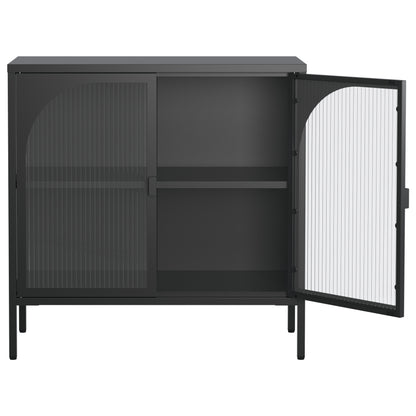 Metallseitenbrett-Schrank, Akzent-Speicherschrank mit 2 Glasklappen, Moderner Kaffebar-Schrank mit Einstellbaren Regalen für Küche, Wohnzimmer und Flur, eisenhaltig, H80cm×B80cm×T35cm