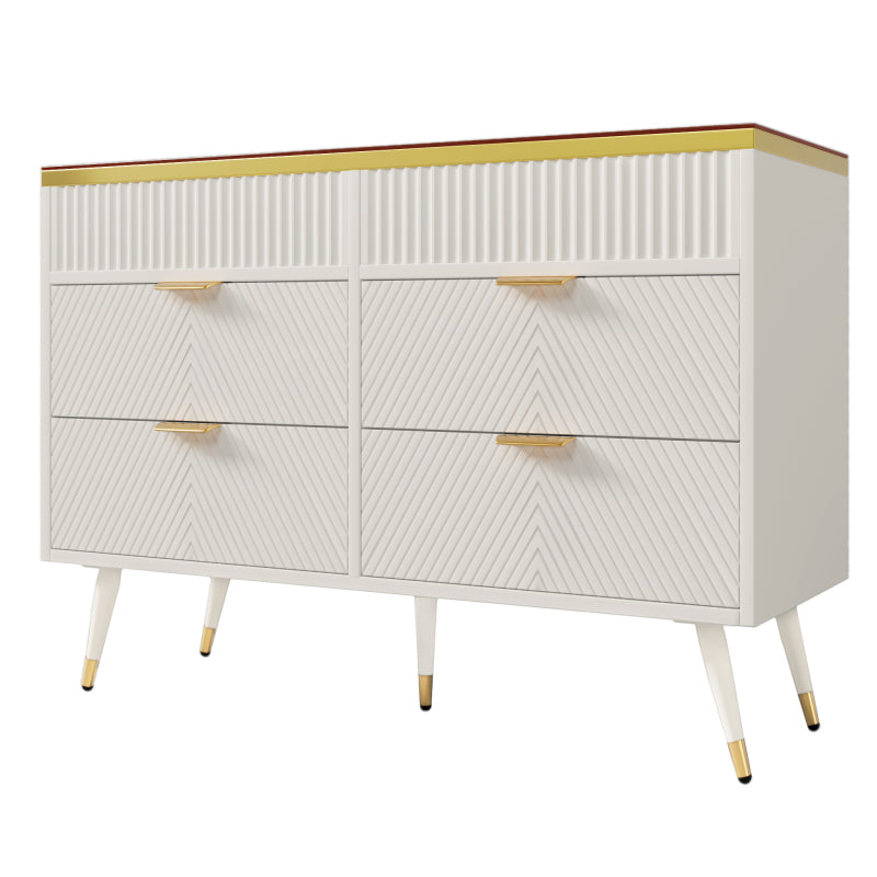 Kommode Sideboard aus Bernstein Glas, Kommode mit 6 Schubladen,Facheinteilung, kippsicher, Hochschrank für Schlafzimmer und alle Wohnräume, 120 x 40 x 76 cm, weiß