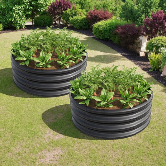 Verzinkt erhöhte Gartenbett, Pflanzer erhöhte Gartenbetten im Freien, Runde Freiheit erhöhte Gartenbetten für Gartenbau Gemüse, Früchte, Blumen, 2Packung