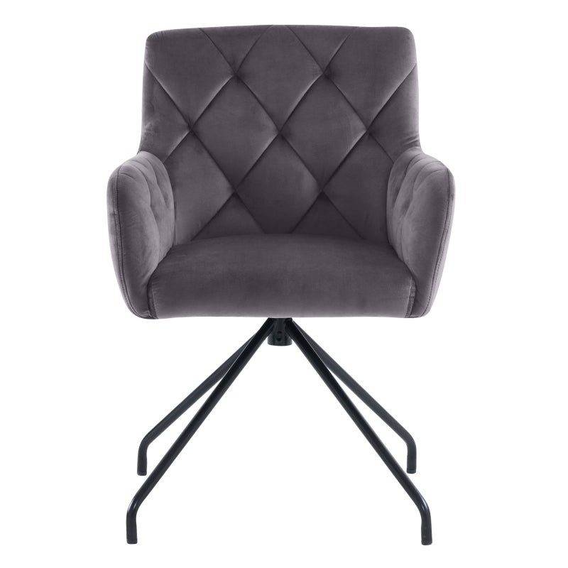 2er Set Esszimmerstühle mit Rautenmuster, Gepolsterter Sessel mit 4 Metallbeinen, Samt, grau