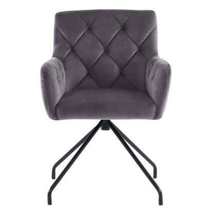 2er Set Esszimmerstühle mit Rautenmuster, Gepolsterter Sessel mit 4 Metallbeinen, Samt, grau
