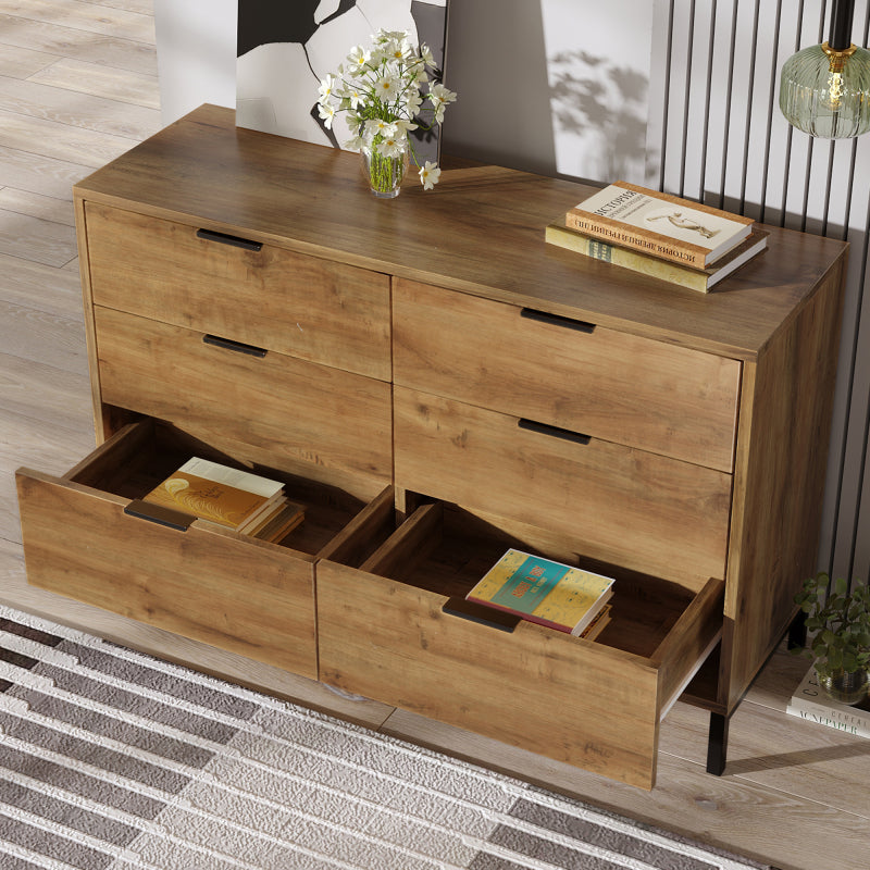 Kommode, Sideboard mit 6 Schubladen, 120 x 40 x 76 cm in Dunkle Eiche, Sideboard Highboard für Schlafzimmer & alle Wohnräume