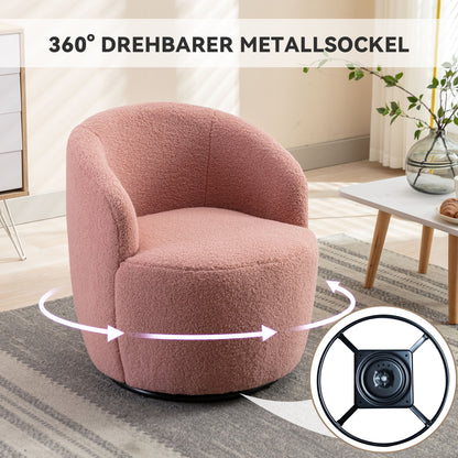 Drehbarer Akzentsessel aus weichem Teddy-Stoff mit Metallring in Pulverbeschichtung, Rosa