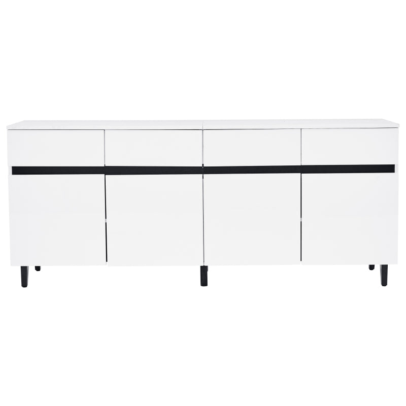Hochglanz Sideboard, Kommoden,Highboard, Schubladenkommoden mit 4 Schubladen2 Türen und höhenverstellbaren Regalböden, weiß