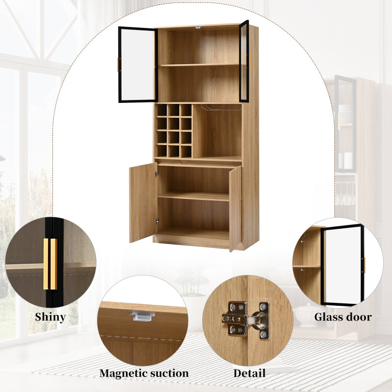 Badezimmerschrank,Spirituosenschrank,Vitrine Vitrinenschrank mit Glastüren und Beleuchtung 180 CM