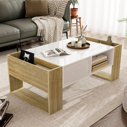 Moderner Couchtisch 105 x 60 x 40 cm - teilweise hochglanz, mit Schubladen und offenen Fächern