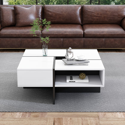 Moderner quadratischer Couchtisch 70x70x35cm – Schwarz-Weiß Design, 5 offene Fächer, mittleres Staufach 10x10cm, stabiler 30KG Tragkraft,Weißer quadratischer Couchtisch