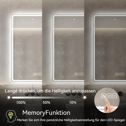 LED Badezimmerspiegel 60×100 cm – rahmenlos, dimmbar, Anti-Beschlag, energiesparend, Sicherheitsglas, Wandspiegel mit Beleuchtung