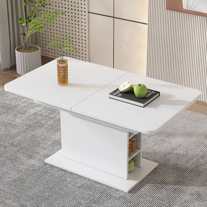 Ausziehbarer Esstisch, L110/130*W70*H75, Esstisch mit Stauraum, Weiss