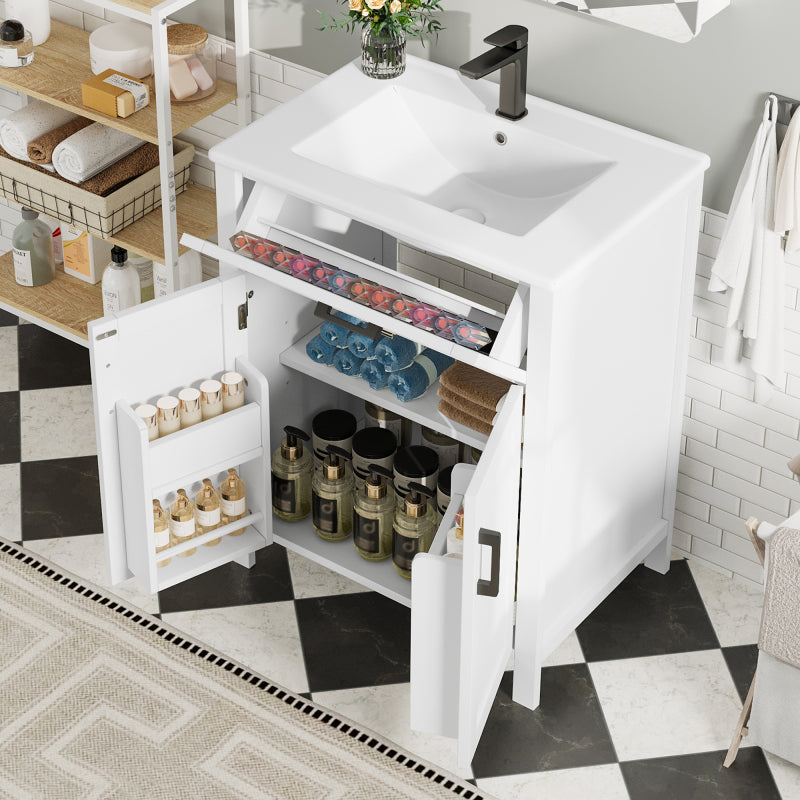 Bodenstehender Badezimmerschrank mit Waschbecken,Waschtisch,Volllackierung, integriertes Keramik Waschbecken, weiß
