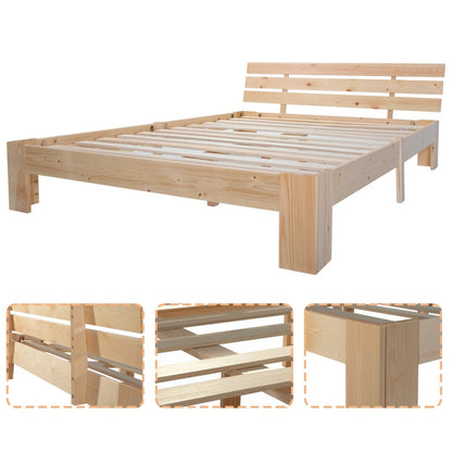 Bett 140x200 Holzbett Kiefer Massiv, Bettgestell mit Lattenrost, 150kg Tragkraft, Stauraum 18cm, Natur