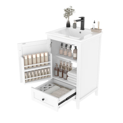 51x46x85cm Bodenstehender Badezimmerschrank mit Waschbe, Waschtisch,komplett lackiert, Türablage, geräuschlose Schublade mit großem Fassungsvermögen, verstellbares Regal, Keramikwaschbecken, weiß