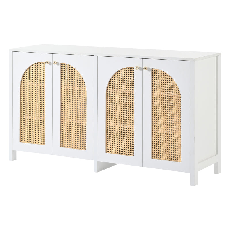 Modernes Sideboard im minimalistischen Stil 4-Rattantür, Metallgriff einfaches Buffetschrank für Esszimmer, Wohnzimmer, Küche (weiß)