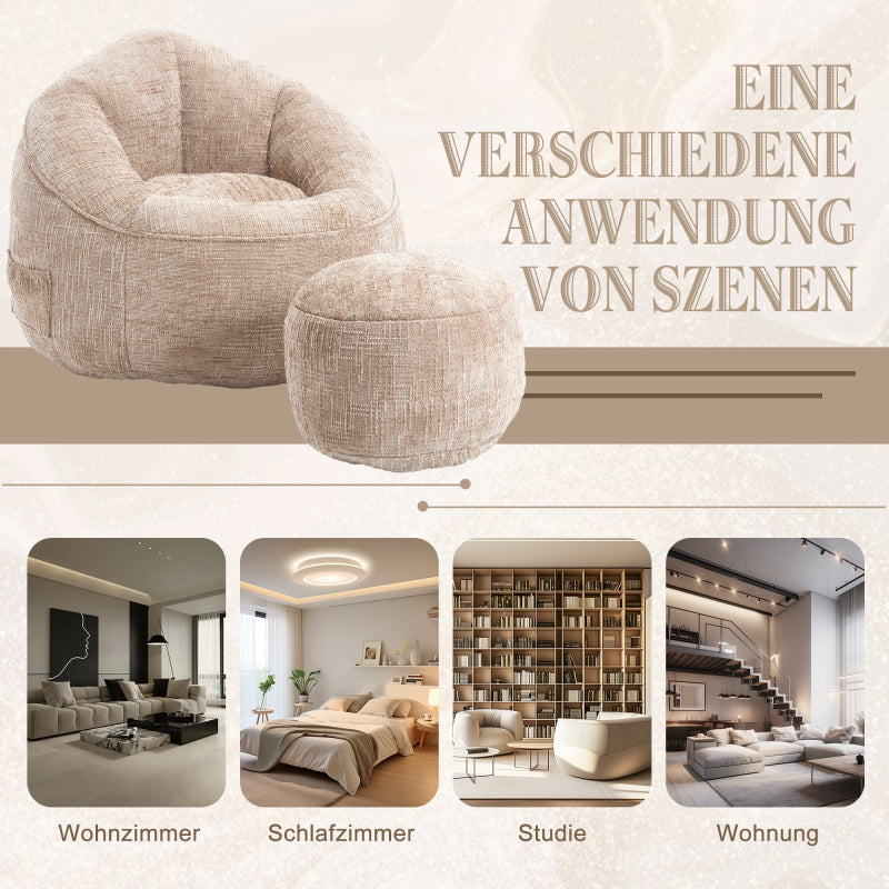 Sitzsack Sofa Stuhl für Erwachsene mit Fußstütze, Khaki