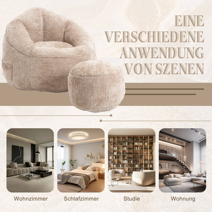 Sitzsack Sofa Stuhl für Erwachsene mit Fußstütze, Khaki
