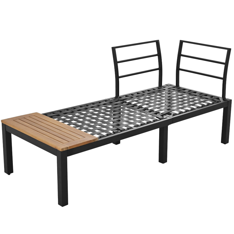 Garten-Lounge-Set (2 Zweisitzer, 2 Beistelltische, 1 Tisch), Tischplatte aus massiver Akazie, Stoffbezug für Rückenlehne, grau(previous sku:HW00005AAE)