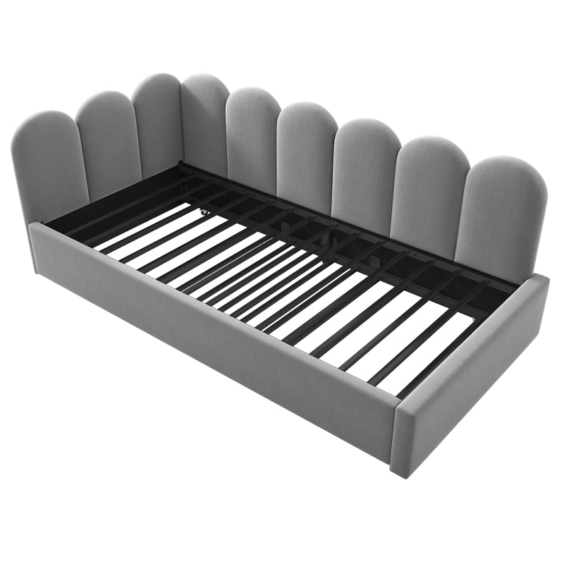 Polsterbett Daybett 90x200cm,Tagesbett Schlafsofa Kinderbett mit Ausziehbett 90x190cm und Lattenrost, Samt, Grau, ohne Matratze