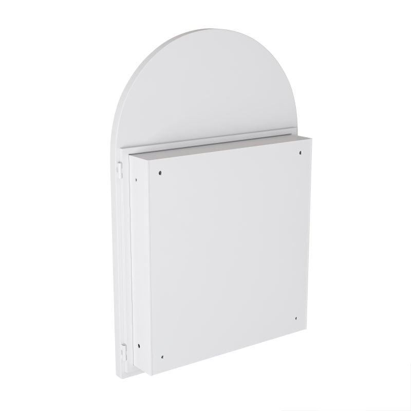 Stylish Arched Mirror Cabinet, Recessed Medicine Cabinet, Wall Cabinet with Metal Framed, Mirror and Adjustable Shelves, Mirror Cabinet with Storage for Bathroom, Living Room and Bedroom, White