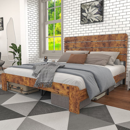 Holz Doppelbett, antikes Holz Bettgestell mit Eisen Lattenrost und hohem Kopfteil, mit Eisenrohrrahmen 160 x 200 cm