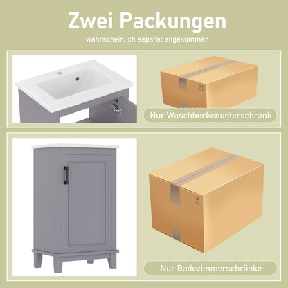51x34x83cmBodenstehender Badezimmerschrank, Waschtisch, komplett lackiert, Türregale, verstellbare Regale, integriertes Keramikwaschbecken, geeignet für kleine Räume, Grau