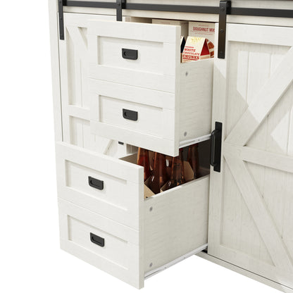 Küchenschrank 115x40x175cm hohes Sideboard Weiß mit App-LED-Beleuchtung, X-Design Schiebetüren, 2 Schubladen & Magnetklappen, Küchenbuffet