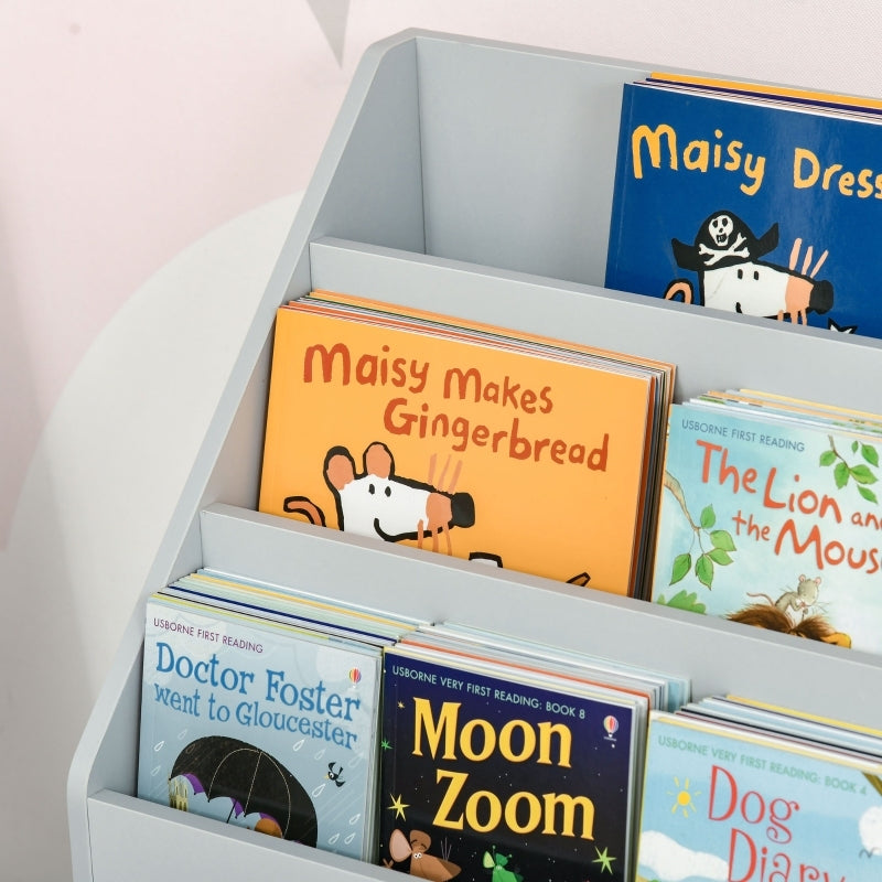 Kinder Bücherregal Kinderregal mit Schublade, 3 Ablagefächern und 2 offenen Fächern, Aufbewahrungsregal für Kinderzimmer, Spielzimmer, Grau