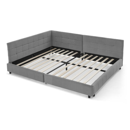 Doppelbett 160x200 cm weiches hautfreundliches Samt, L-förmiges Eck Bettgestell, robuste Eukalyptus- und Eisenlatten, Dark Gray (ohne Matratze)