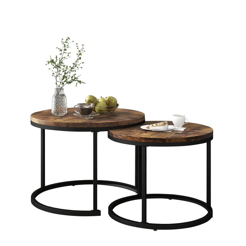 Runder Couchtisch 2er Set Satz Couchtisch Wohnzimmer Runder geschachtelter Beistelltisch 2 Runder Beistelltisch (Braun)