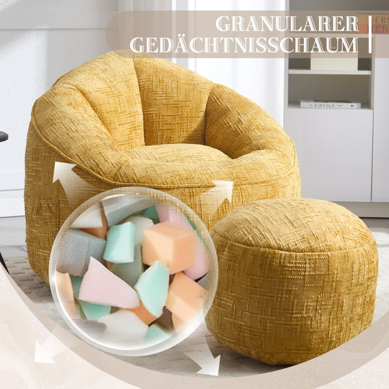 Sitzsack Sofa Stuhl für Erwachsene mit Fußstütze, Gelb