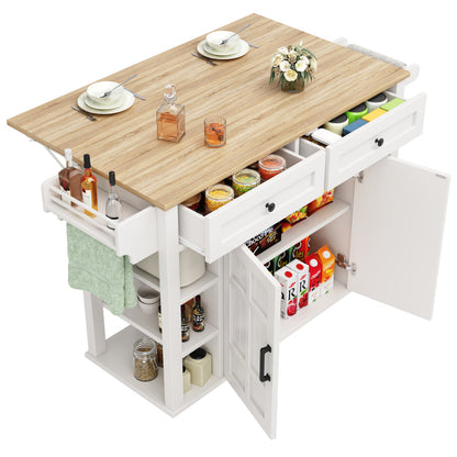 Kücheninsel mit herausnehmbaren Trennwänden, Speisewagen mit Arbeitsplatte, Buffetschrank, Speisewagen mit Holzmaserung, Handtuchhalter beidseitig mit Rollen, weiß