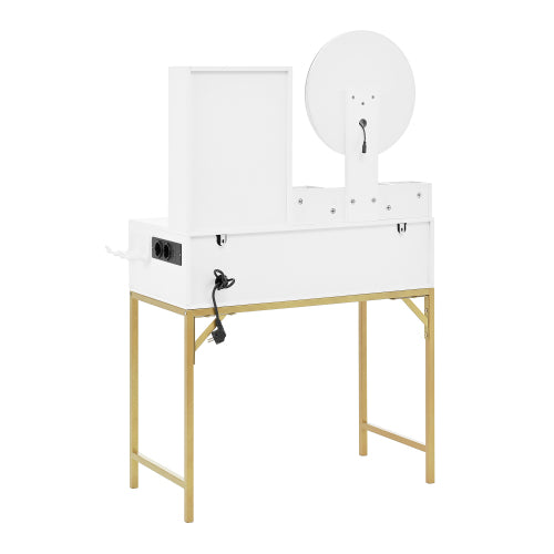 Schminktisch Weiß 80 cm, Frisiertisch mit LED Spiegel, Integrierte Steckdose mit USB & Föhnhalter