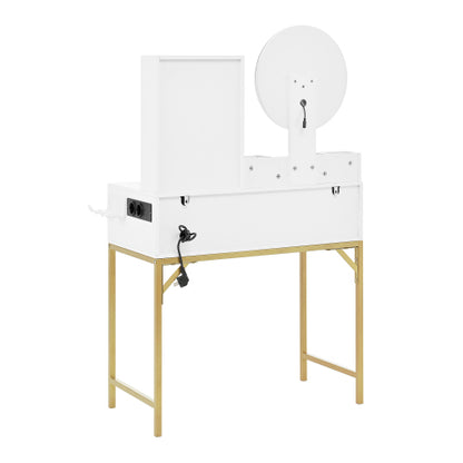 Schminktisch Weiß 80 cm, Frisiertisch mit LED Spiegel, Integrierte Steckdose mit USB & Föhnhalter