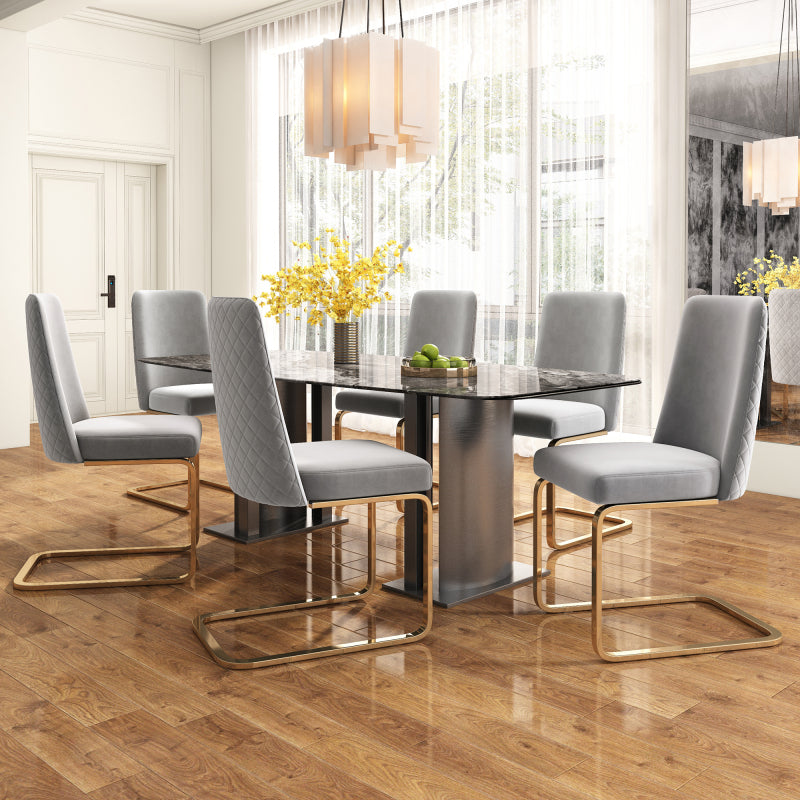 Samt-Esszimmerstuhl, 2er-Set, Lounge-Sessel, Diamant-Rücken-Design, mit goldfarbenen Metall-Stützbeinen, Grau