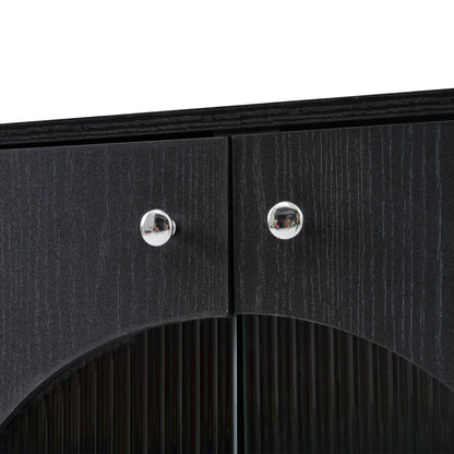 Sideboard mit Glastüren aus Rattan, halbrunde Tür, hochwertige Aufbewahrungsmöbel
