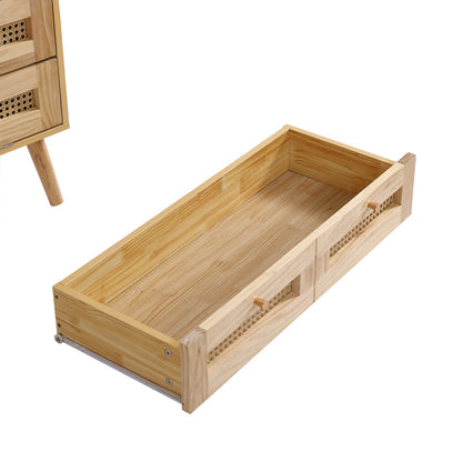 Klassische Kommode, Schrank mit 3 Schubladen, mit Rattan-Schubladenplatte, mit unterem Flip-Top-Deckel, mit goldfarbenem Metallgriff und Holzbeine, Stauraum im Wohnzimmer und Schlafzimmer, Spanplatten