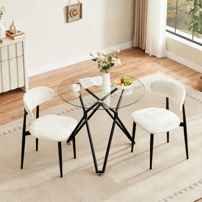 Esstisch Rund 90 cm Schwarz, Glastisch mit Gehärtetem Glas & Metallbeinen, Modernes Design