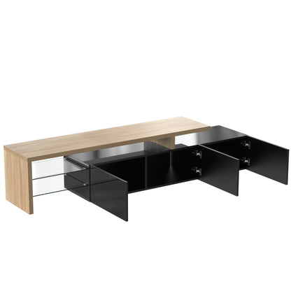 Modernes TV-Schrank-Design: Stilvolle Eleganz, praktischer Stauraum, Hochglänzendes Schwarz, Holzoptik, Glasböden, LED-Beleuchtung