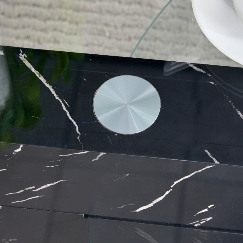 Moderner minimalistischer gehärteter Glas-Couchtisch, mehrschichtiges Design, mit schwarzen Textur-Aufklebern