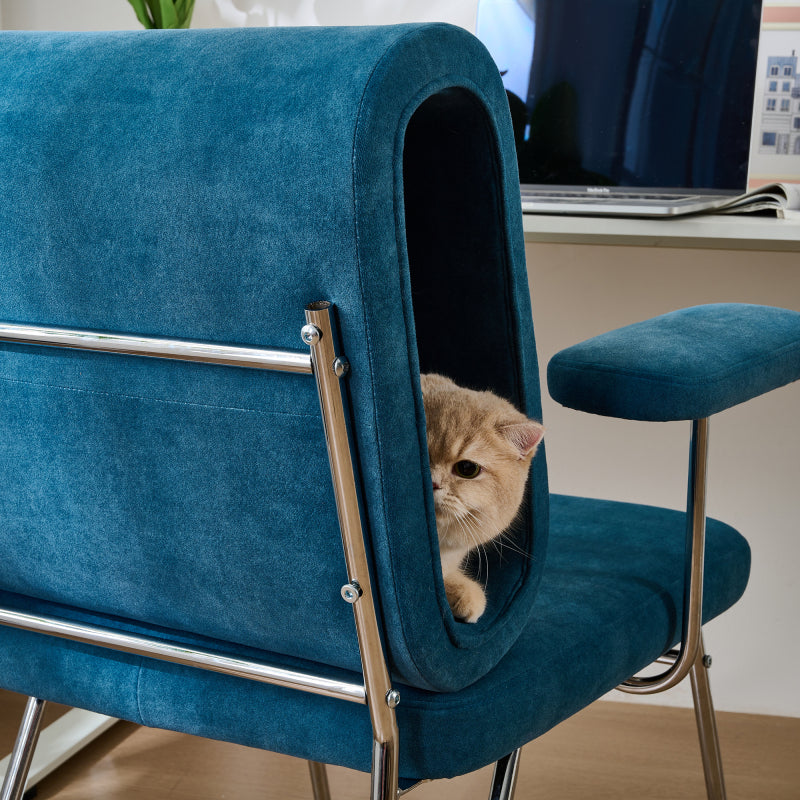 Bürostuhl mit integriertem Katzenbett - Haustierfreundlicher Stuhl, kratzfestes Material,schbreite Sitzfläche, austauschbare Armlehnen, menenfreundliches Design, Katzenbett in der Rückenlehne, Blue