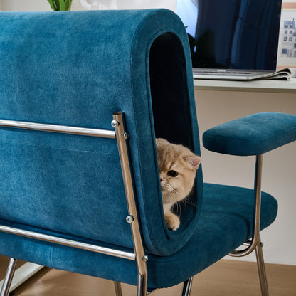 Bürostuhl mit integriertem Katzenbett - Haustierfreundlicher Stuhl, kratzfestes Material,schbreite Sitzfläche, austauschbare Armlehnen, menenfreundliches Design, Katzenbett in der Rückenlehne, Blue