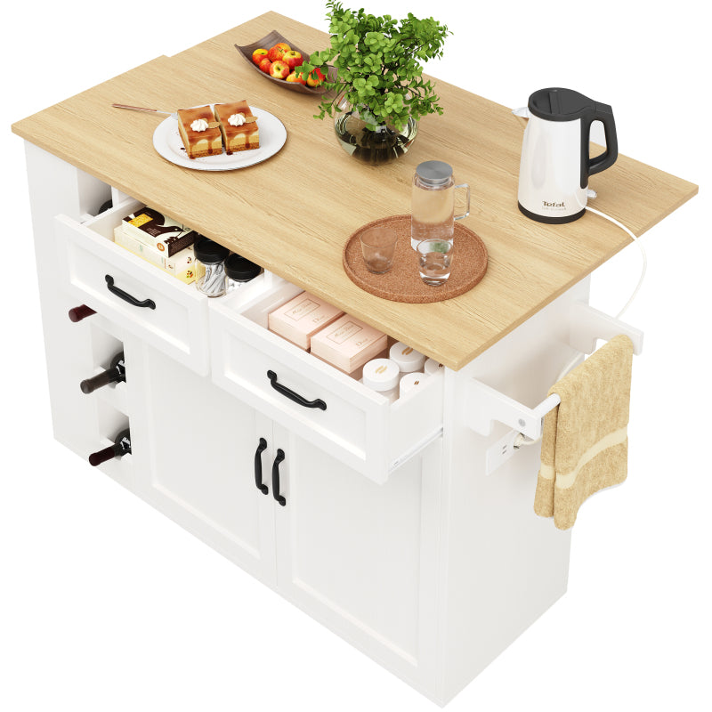 Kücheninsel, Küchenwagen mit Steckdosenleiste ausgestattet, Küchenschrank, Abnehmbare Servierwagen mit Weinregal,buffetschrank, Speisewagen mit Holzmaserung, buffetschrank, weiß