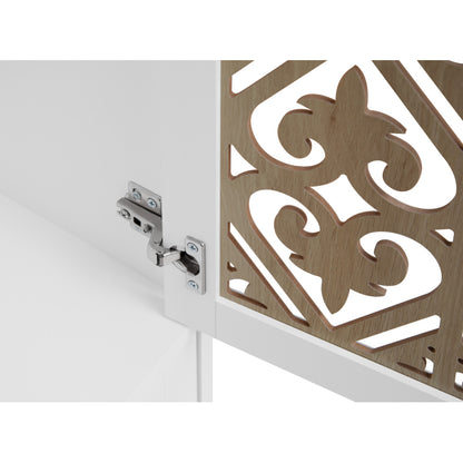 Weißer Aufbewahrungsschrank mit Schnitzmuster – Boho-Garderobenschrank mit Rattangeflecht, 3 Schubladen und Kleiderstange aus Aluminiumlegierung – ideal für Wohnzimmer, Schlafzimmer, Büro oder Arbeits