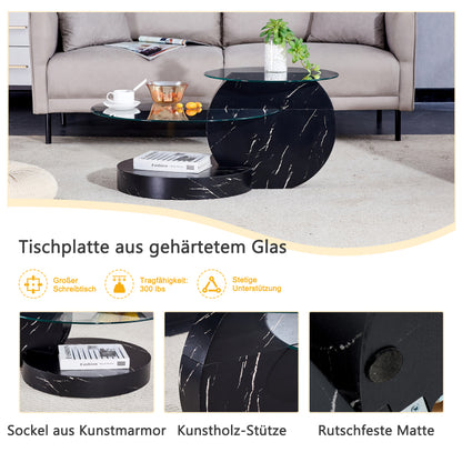 Moderner minimalistischer gehärteter Glas-Couchtisch, mehrschichtiges Design, mit schwarzen Textur-Aufklebern