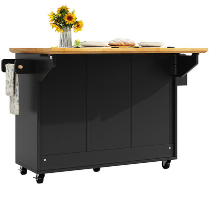 Kücheninsel mit Rollen & klappbarer Arbeitsplatte, Küchenwagen mit 5 Schubladen, Handtuchhalter & Gewürzregal, Sideboard 120cm, Weiß/Schwarz