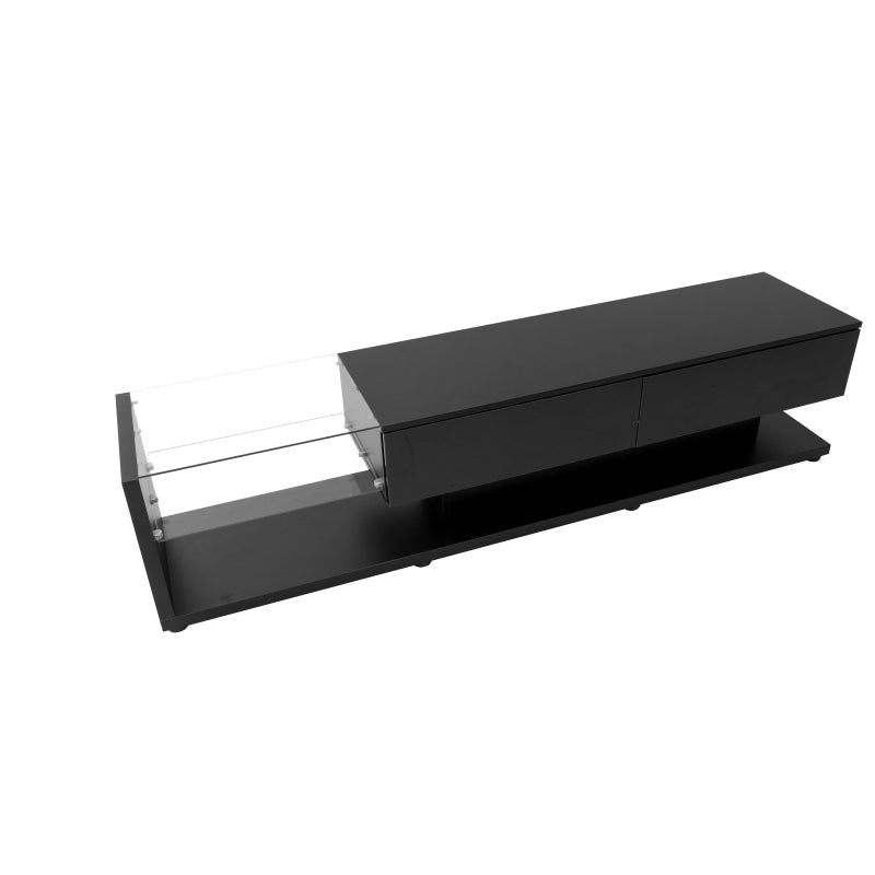 TV-Schränke, Lowboards, Hochglanz-Wohnzimmermöbel. Glastrennwände und variable LED-Beleuchtung. Es verbindet natürlichen, rustikalen Stil mit modernem Design.