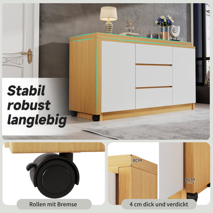 Schreibtisch mit feststellbaren Rollen – multifunktionales Design, 4 cm dickere, drehbare Tischplatte, fest arretierbar, weiß/Eiche, Faltbarer Schreibtisch, Eckschreibtisch, Sideboard,Dicke Materialie
