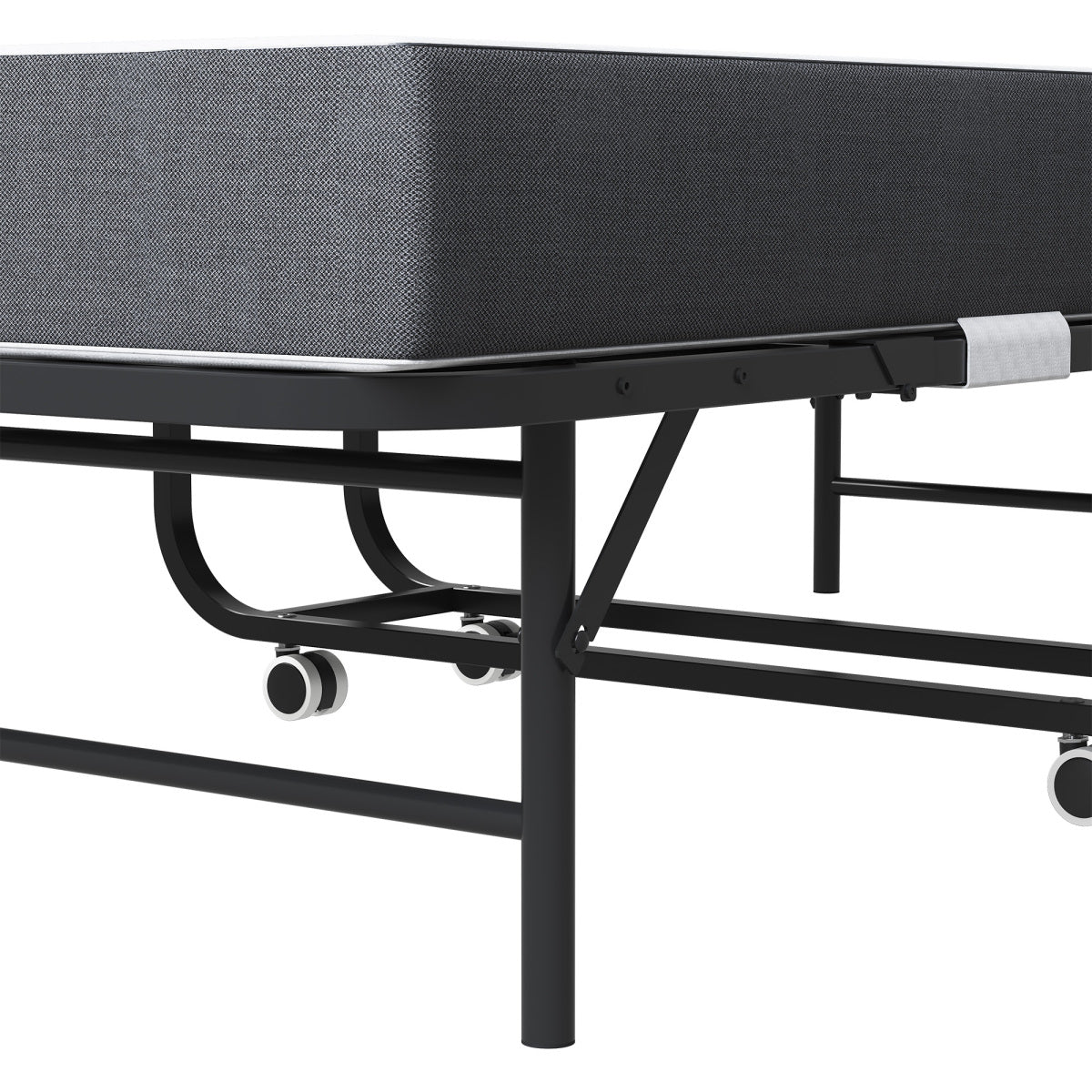 190 × 96 cm Klapp-Twin-Bett mit 9,5 cm Memory-Foam-Matratze, tragbares Gästebett/Rollbett, stabiler Metallrahmen