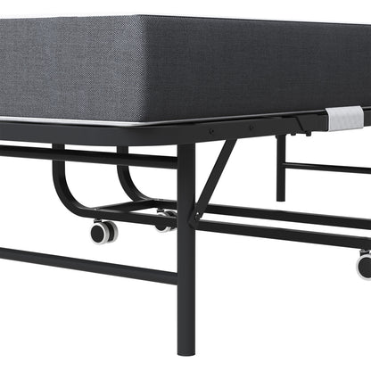 190 × 96 cm Klapp-Twin-Bett mit 9,5 cm Memory-Foam-Matratze, tragbares Gästebett/Rollbett, stabiler Metallrahmen